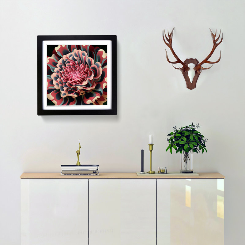 Carnation Flower Op Art - Framed Print, Black
