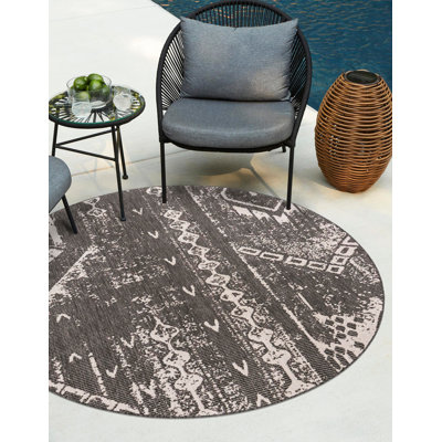 Tapis intérieur / extérieur gris anthracite / blanc en polypropylène tissé à la machine Wilmslow