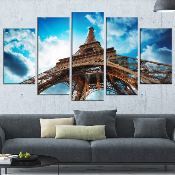 DesignArt Beautiful Paris Eiffel Tower Under Blue Sky On Canvas 5 ...