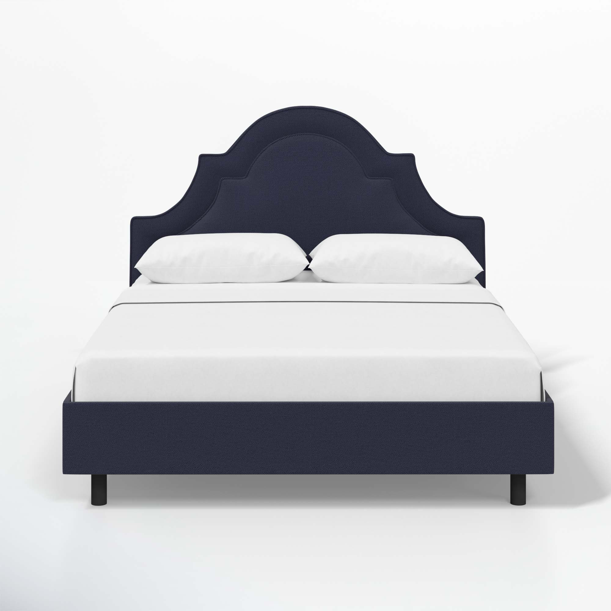 Knipe Upholstered Scalloped Bed, Full, White Performance Twill