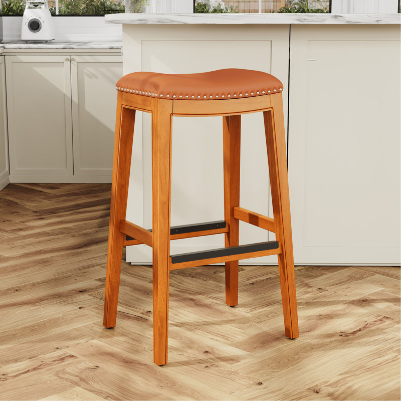 Tabouret de comptoir, siège en cuir, Naturel, Naturel