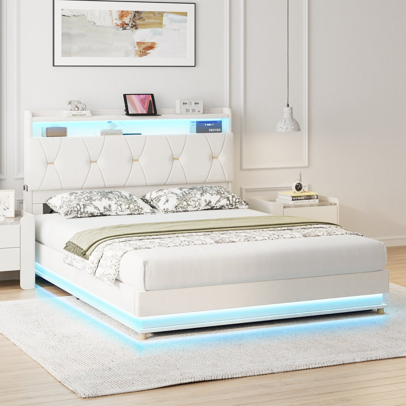 Base de lit avec rangement Lift Up, Blanc, Grand