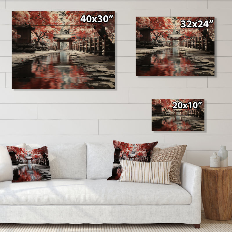 «Japon Art Red Torii Gate II», reproduction sur bois, H 24 po x l 32 po x P 0,78 po