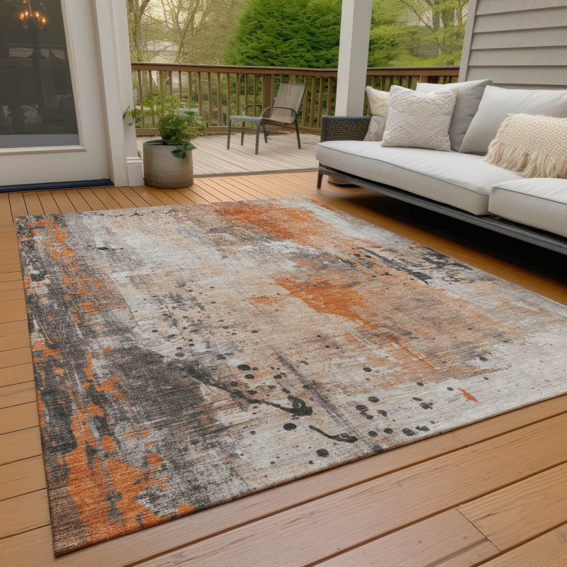 Tapis orange intérieur / extérieur lavable à la machine Xhevrie, Rectangle 5 pi x 7 pi 6 po