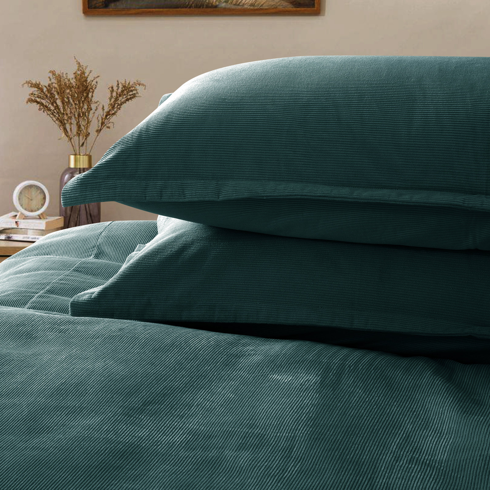 Neil Cotton Sateen Duvet Cover Set, Pine, King Duvet Cover + 2 King Pillowcases