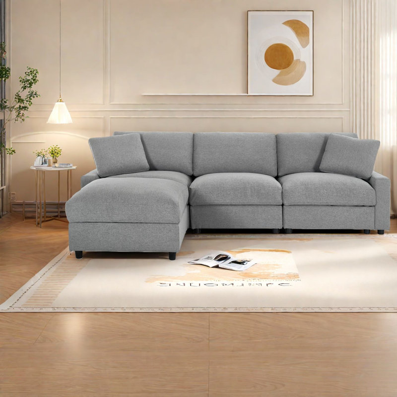 Canapés modulaires de conception moderne, tissu gris réglable avec rangement