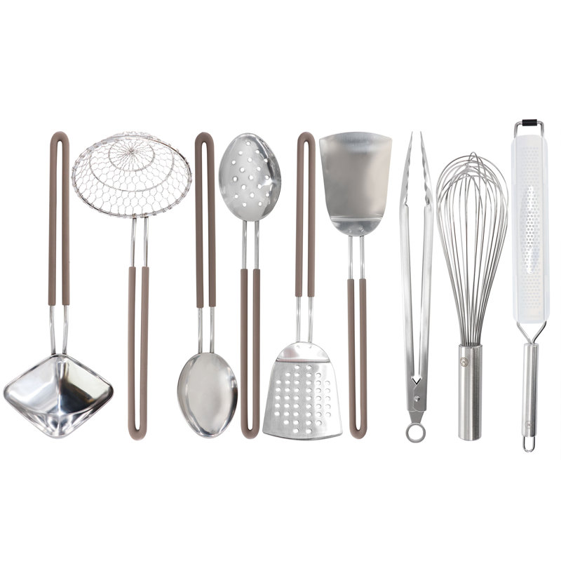 Martha Stewart 9 Piece Prep and Serve Kitchen Gadgets and Tool Set in Warm Grey