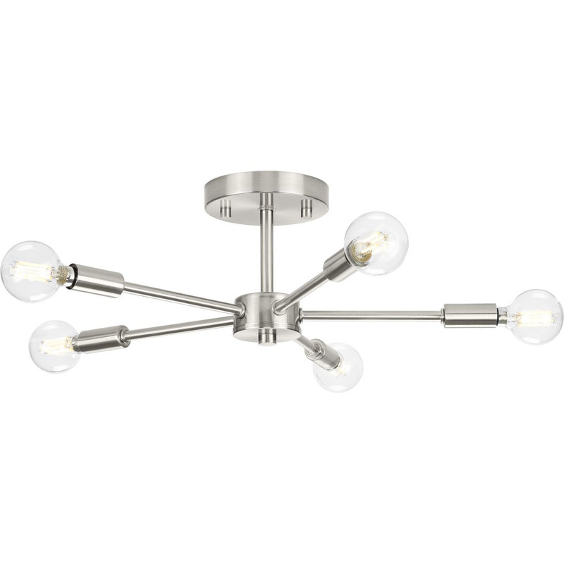 Plafonnier semi-encastré moderne 5 lumières Azaliyah, Nickel brossé