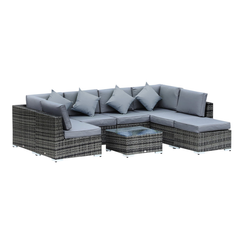 282cm Wide Outdoor L-Shaped Patio Sectional Set with Cushions