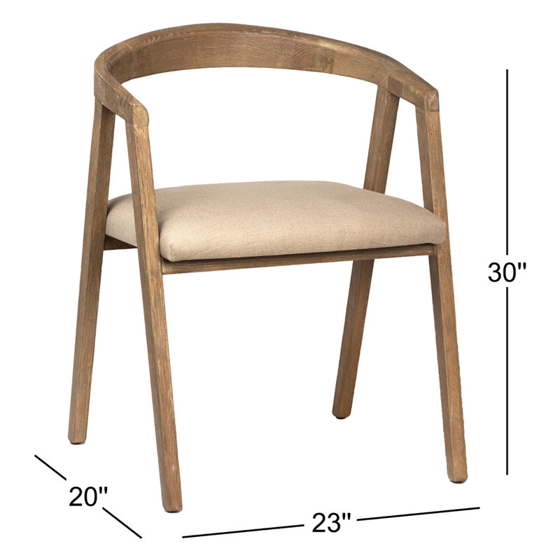 Jensen Natural Oak Curved Back Dining Arm Chair With Upholstered Ivory Linen Seat, Natural, Natural Oatmeal Beige