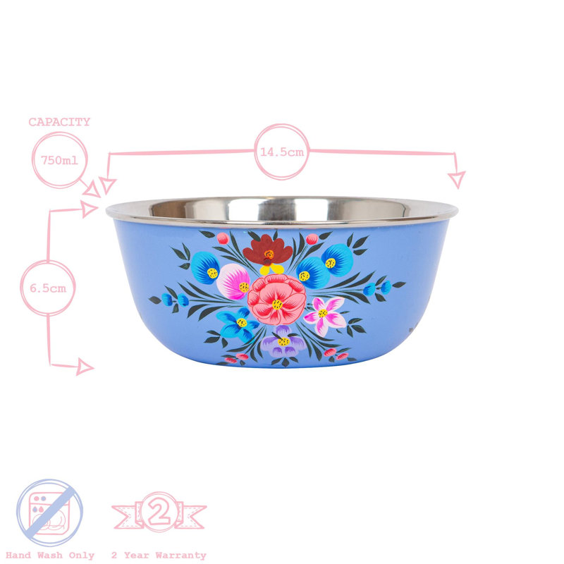 East Urban Home Hand-Painted Picnic Snack Bowl - 14.5cm - Ocean Pansy, Black