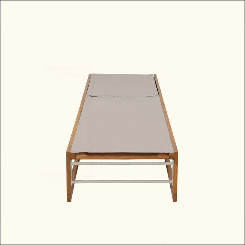 Acacia Wood Chaise Lounge With Mesh Seating For Outdoor Comfort And Style, For Summer Relaxation, 1, Beige/Gray