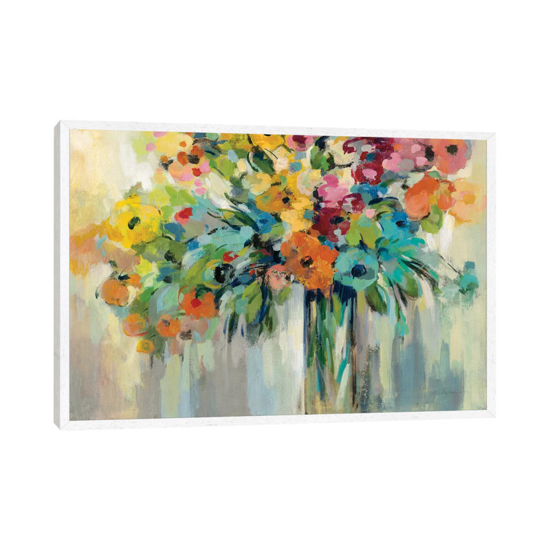 Cloud Of Flowers by Silvia Vassileva - Painting on Canvas, 66.04 cm H x 45.72 cm W, White Framed