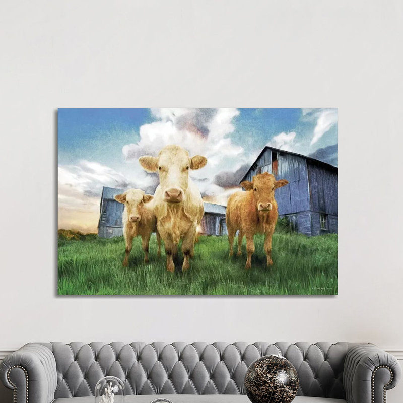 «Three Curious Calves» par Bluebird Barn - impression sur toile tendue, H 18 po x l 26 po x P 1,5 po