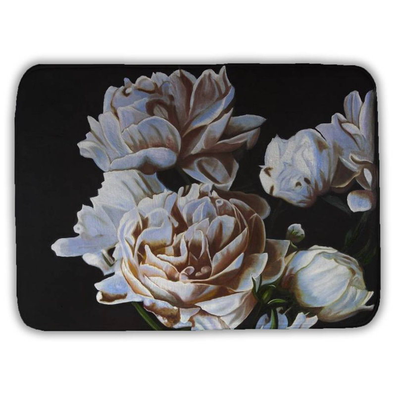 Peonies Bath Mat with Non-Slip Backing - Quick Dry Memory Foam Bathroom Rug - Absorbent - Modern Plush Spa-Style - Machine Washable