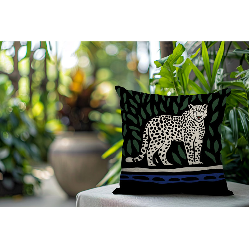 Oreiller carré réversible intérieur / extérieur Hota Leopard, Marine, Carré 16 po