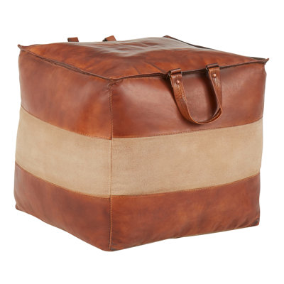 Pouf Cobbler Industrial en cuir brun et toile brun clair par Lumisource