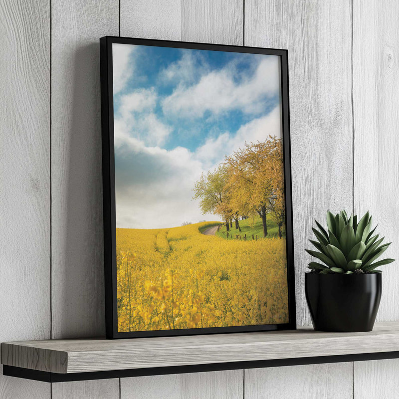 «Rapeseed Road» par Martin Podt, reproduction d'art, L 12 po x H 18 po, Gold, Framed Print