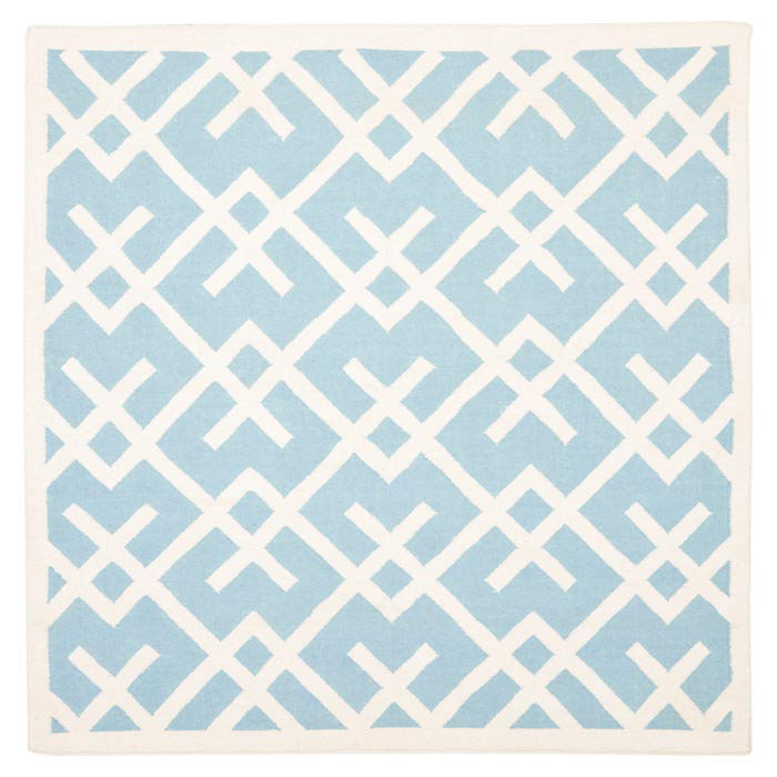 Fung Hand Woven Flat Weave Wool/Cotton Geometric Rug in Light Blue/Ivory
