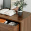 Table de chevet moderne en noyer avec 2 tiroirs et tablette ouverte