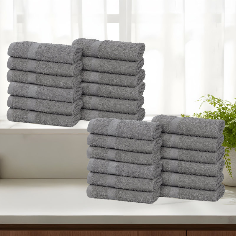Lightweight Cotton Quick-Drying Bathroom Towel Set, Washcloth - 24 Pack, Charcoal