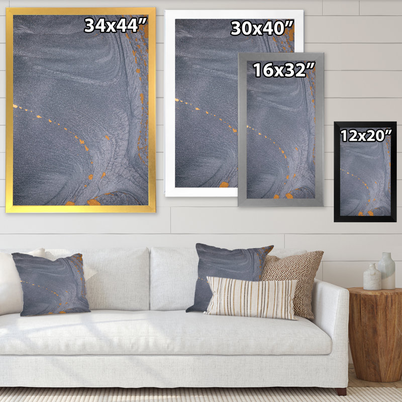 Luxe luxueux, art fluide monochrome gris sur toile, H 40 po x l 30 po x P 1,5 po, Toile avec cadre photo noir