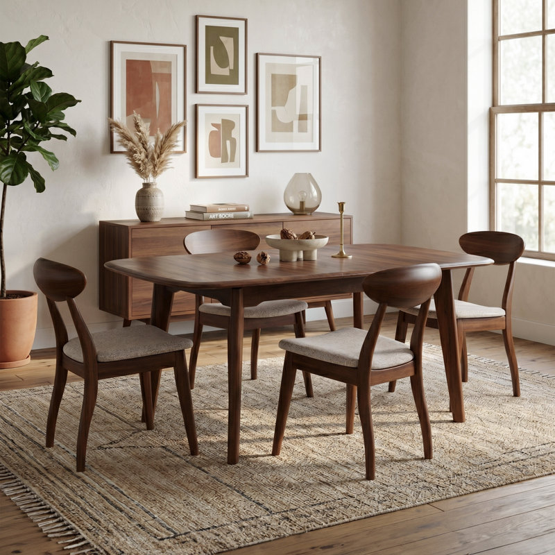 Rozella 5-Piece Solid Wood Dining Table Set, 5 Pieces: Table, 4 Chairs, Gray