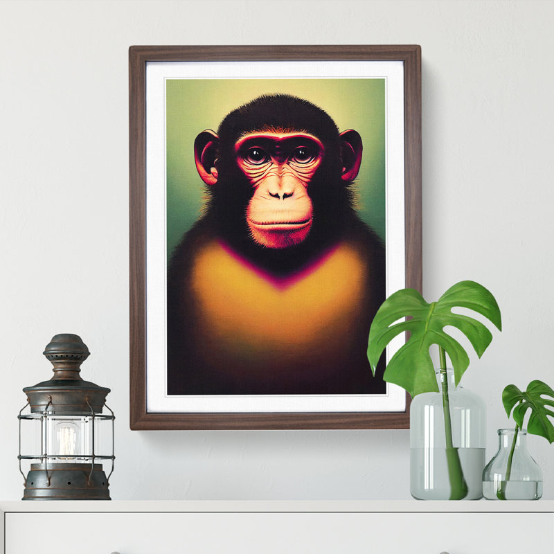 Monkey Face - Wall Art, 34cm H x 25cm W x 2cm D, Walnut Framed