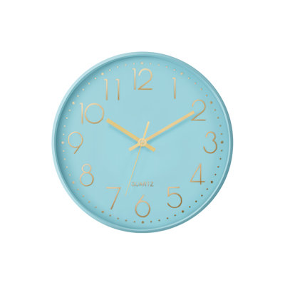 Horloges, horloge murale ronde 12 po, cadran bleu, cadre bleu, contemporain, moderne