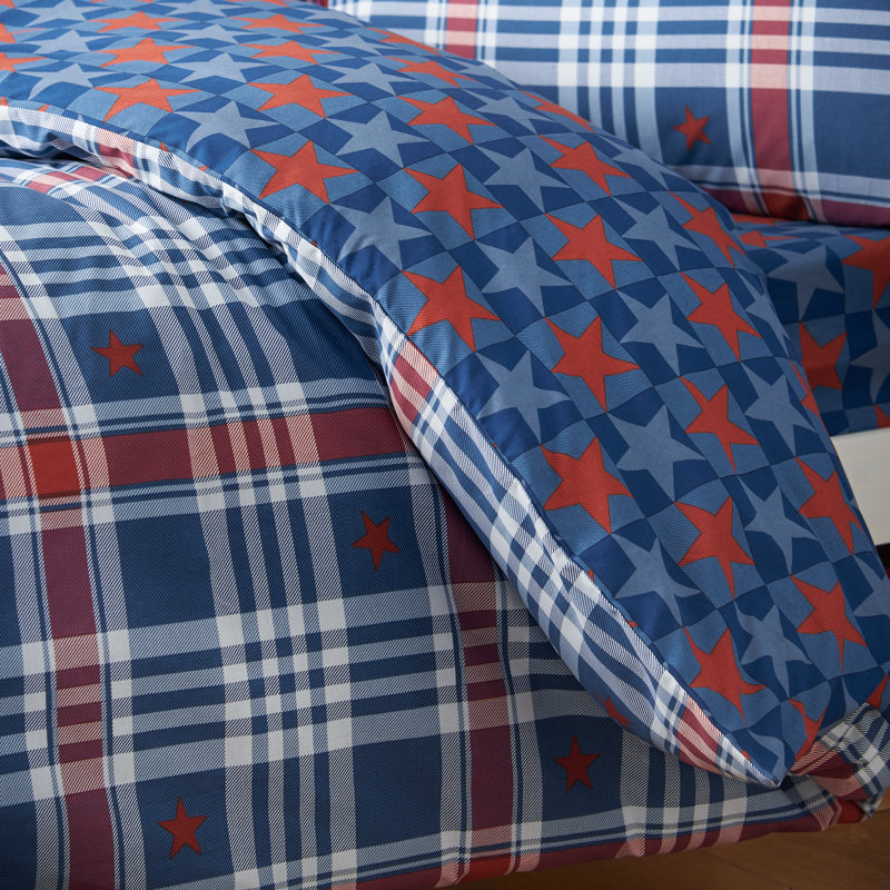 Stars And Check Reversible Duvet Cover Set, Double