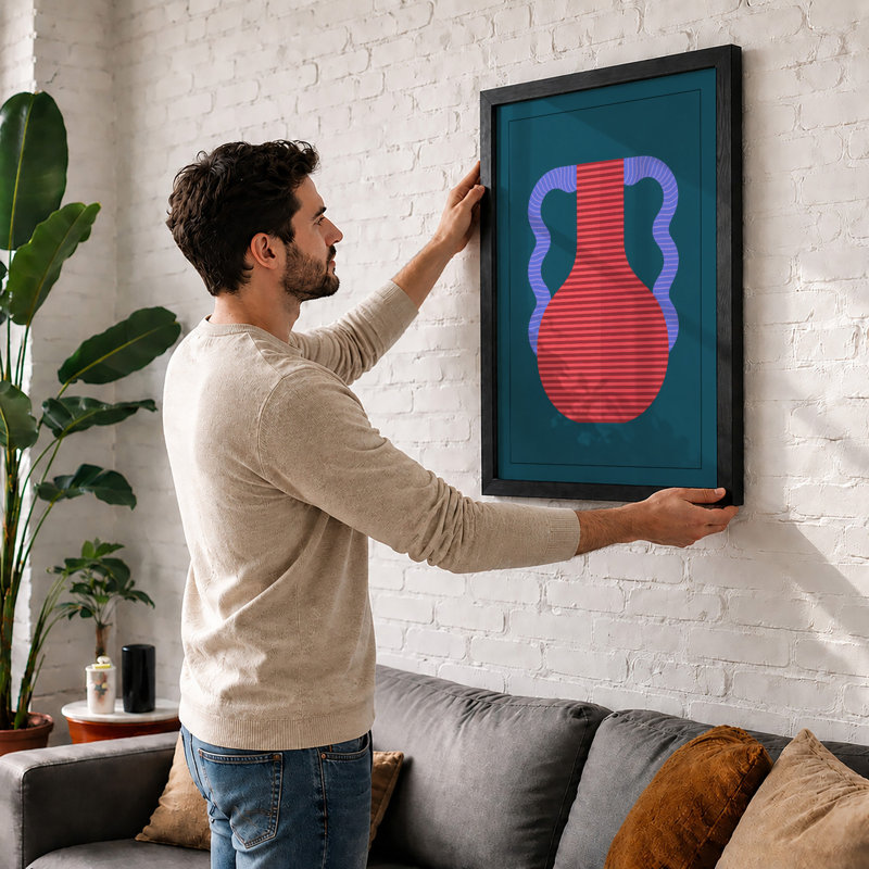 Vase Form Geometric - Framed Print, A1 - 84.1 x 59.4 cm, Black