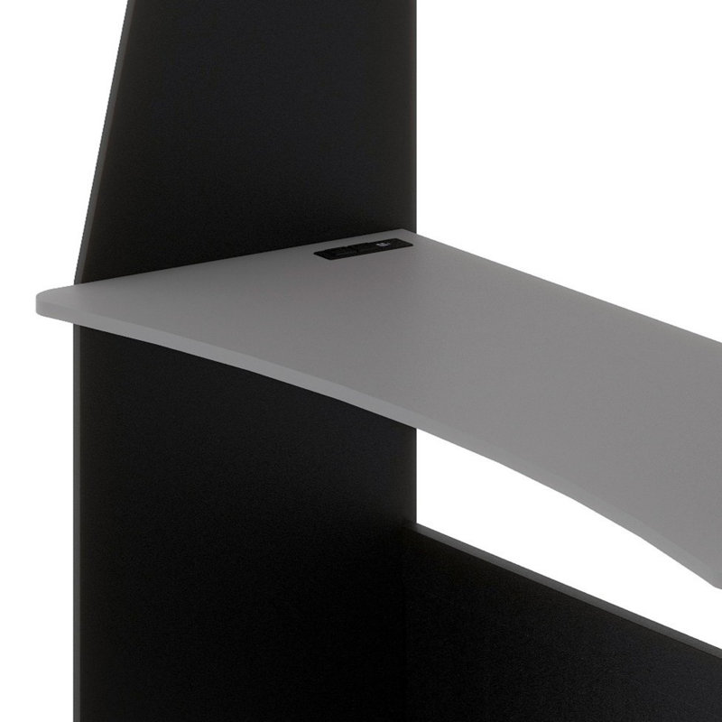 Cadre de lit superposé en bois avec bureau pour adolescent, tablettes de rangement, lumières USB et DEL, noir + gris