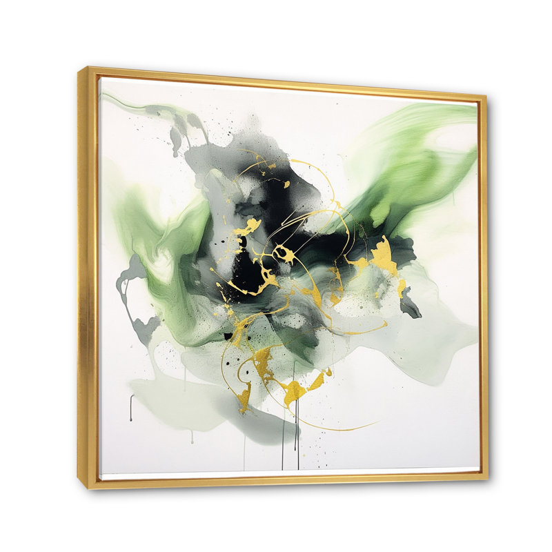 Green and Black Splash - Fractals, reproduction d'art sur toile encadrée, Cadre flottant doré, H 24 po x l 24 po x P 1 po