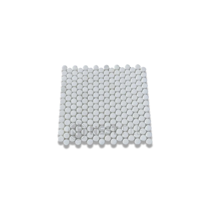 Thassos White Marble Penny-Round Mosaic Tile Polished, White