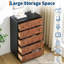 Armoire haute en chêne texturé à 5 tiroirs, 46 pouces avec profil incurvé et console télé, unité de rangement polyvalente pour la chambre à coucher, le salon ou le couloir