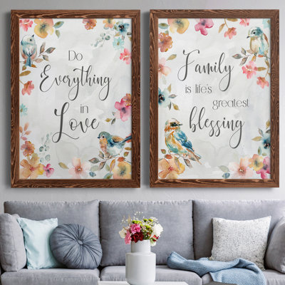 «Spring Bird Love», ensemble de 2 encadrements d'art textuel sur toile
