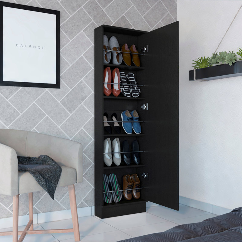 Rectangle Tall Shoe Cabinet With Mirror, Black
