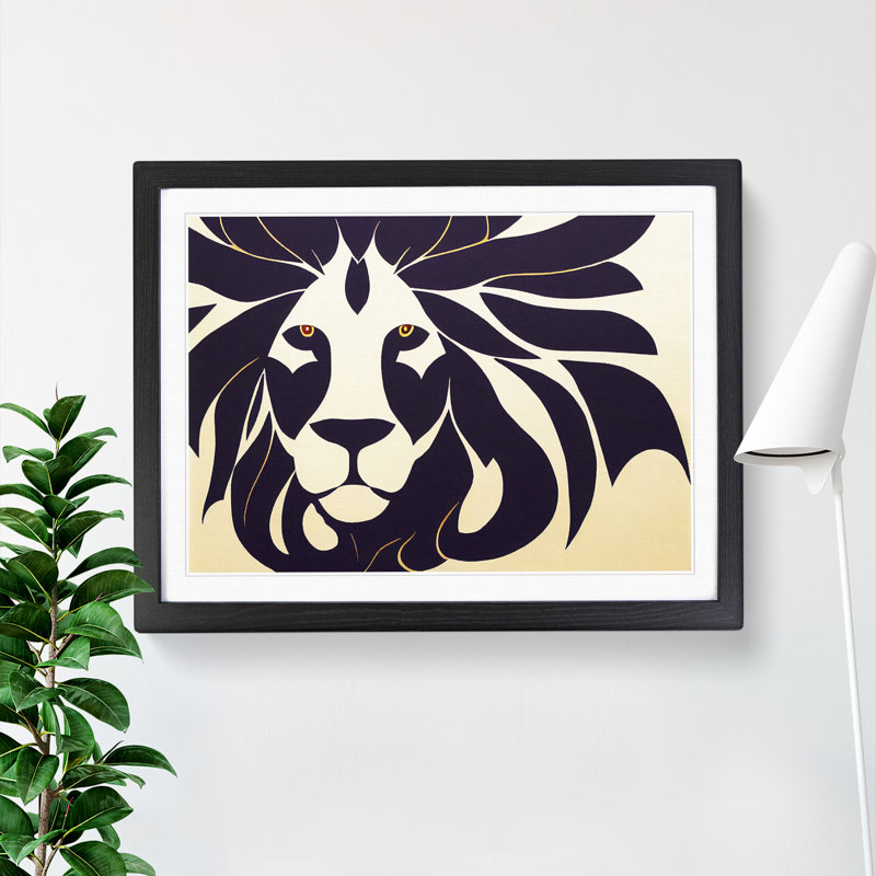 Energising Abstract Lion - Single Picture Frame Print, 25cm H x 34cm W x 2cm D, Black Framed