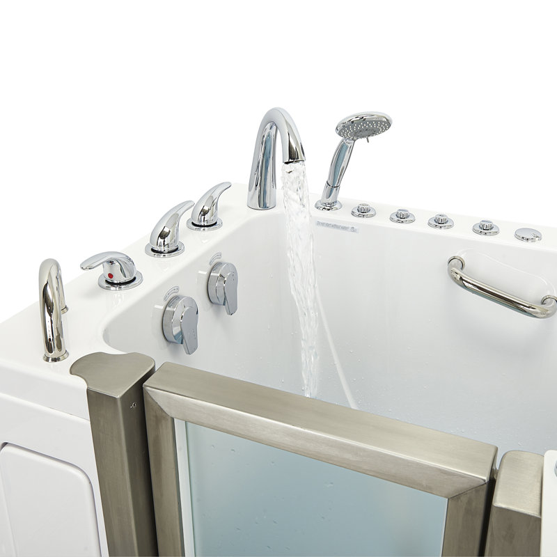 Ella Ultimate 30"x60" Acrylic Air and Hydro Massage + Independent Foot Massage Walk-In-Bathtub, Left Inward Swing Door, 5 Piece Fast Fill Faucet, 2" Dual Drain