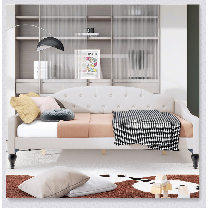 Full Size Upholstered Tufted Daybed, Beige 