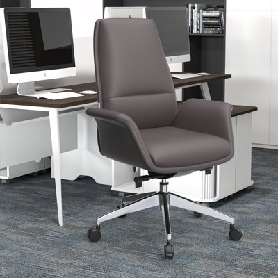 Jaquoya Leather Executive Office & Conference Chair – Ergonomic Swivel Desk Chair with Lumbar Support, Adjustable Height, Tilt, and Aluminum Frame by Hokku Designs