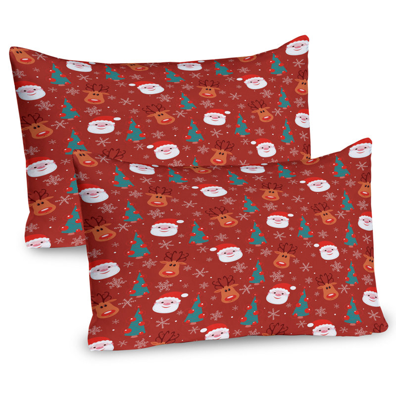 Festive Red Microfiber Christmas Pillow Shams, 2-Pack, 20" x 36"