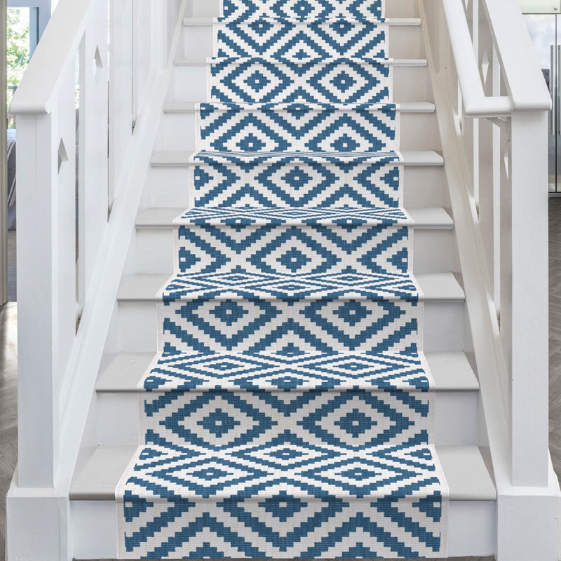 Stair Runner Geometric Flatweave Area Rug, Runner 70 x 450 cm