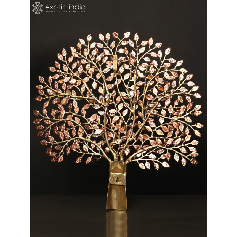 23" Tree of Life Wall Art - Handcrafted Brass with 24K Rose Gold Plating - Sacred Banyan Tree Wall Mounted Spiritual Décor