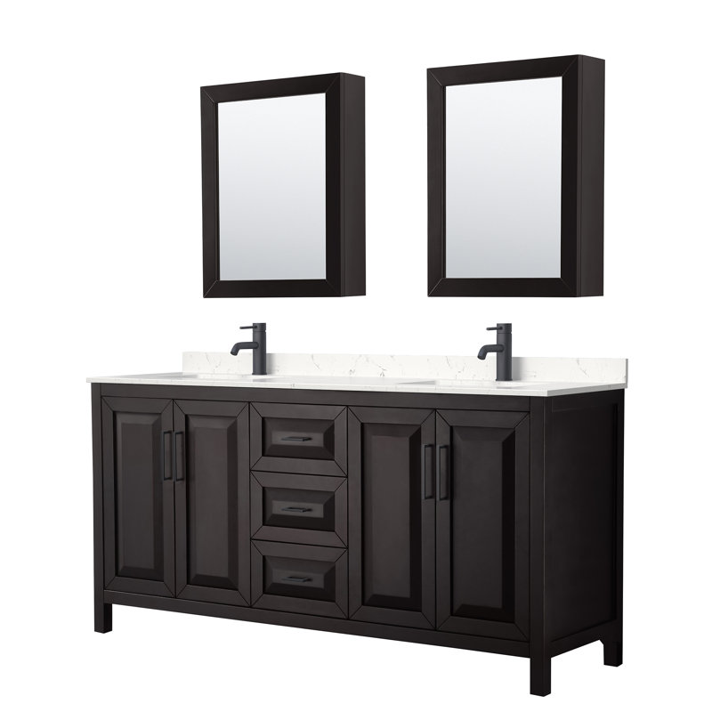 Daria 72'' W Double Vanity, Dark Espresso, Carrara Cultured Marble, Matte Black