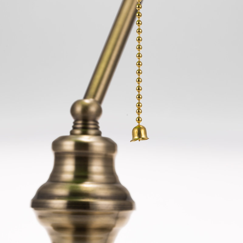 Retro Glass Brass Base Bankers Desk Lamp with Pull Chain Switch, Green