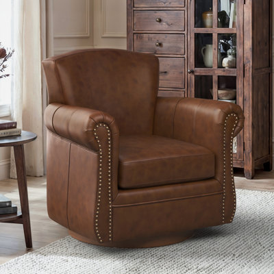 Genuine Leather Wingback Swivel Chair