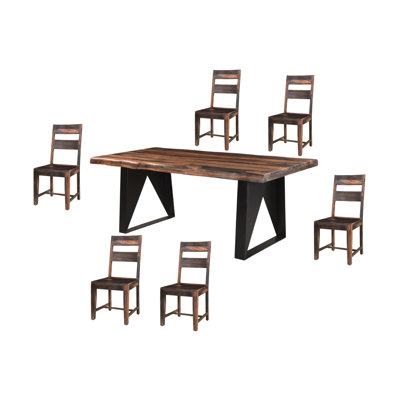 Six Piece Brown and Black Solid Wood Dining Set with Four Chairs