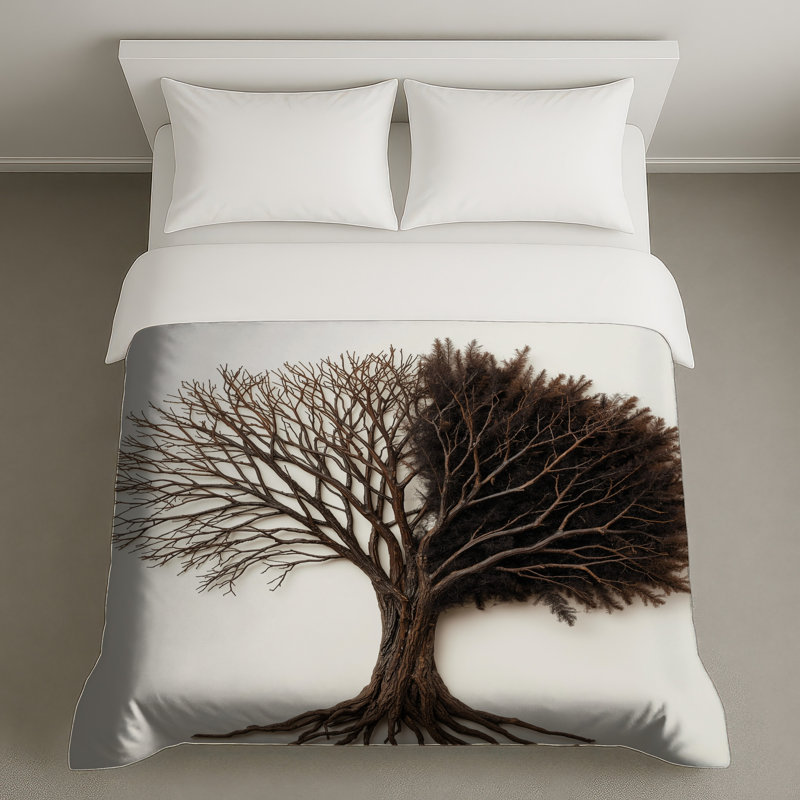 Half Leafless Tree Sculpture Duvet Covers, Queen
