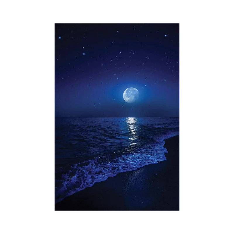 «Tranquil Ocean at Night Against Starry Sky and Moon» par Evgeny Kuklev - photographie sur toile tendue